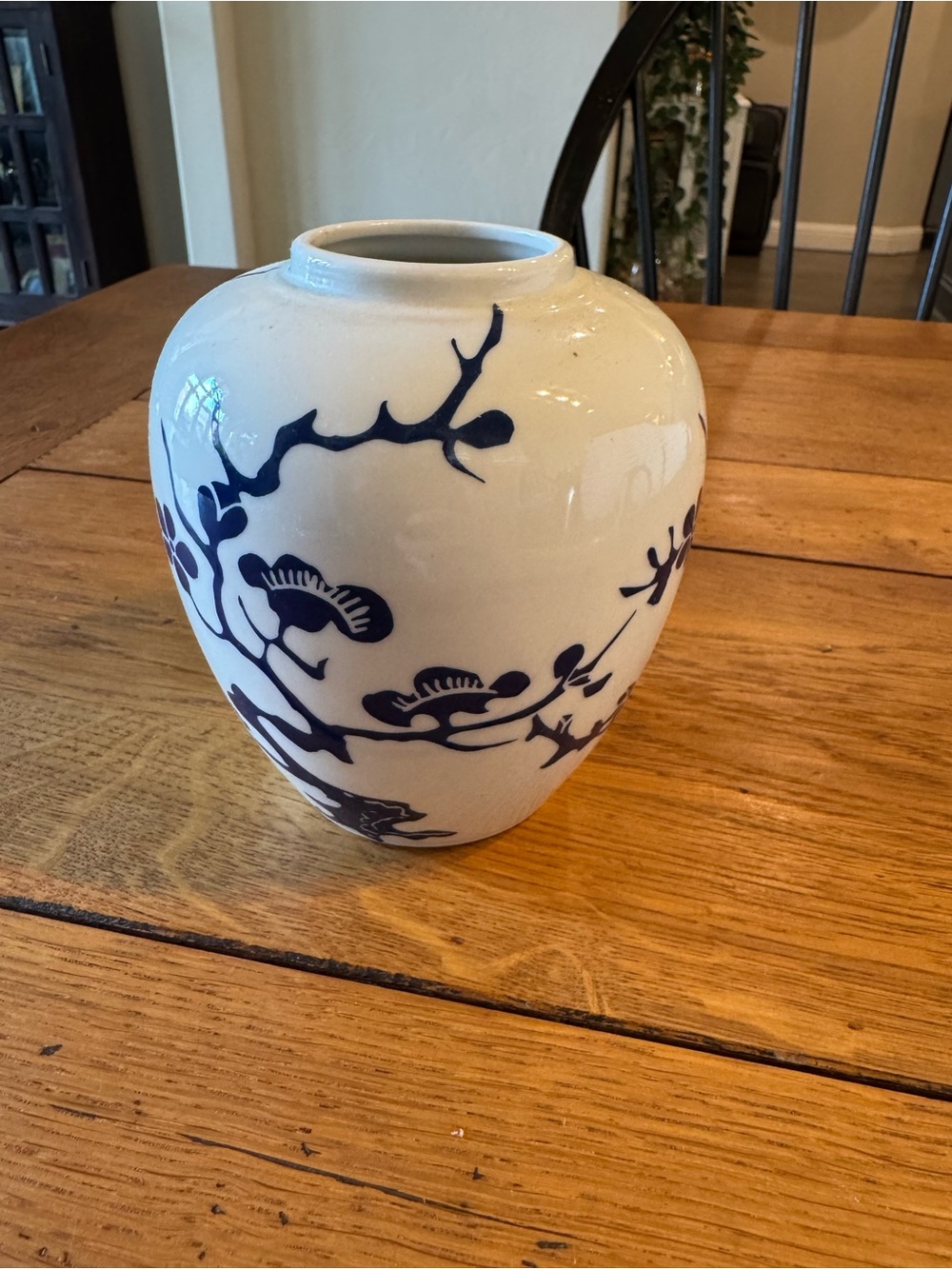 Fitz and Floyd White Ceramic Vase with Blue Floral Motif